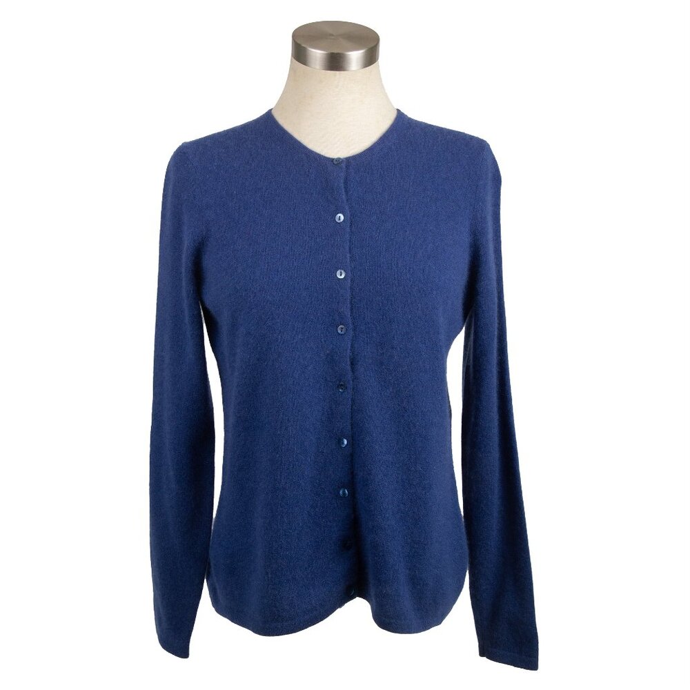 Lord & Taylor 100% Cashmere Blue Cardigan Sweater - Petite Medium